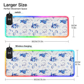 Blue Birds Roses Wireless Charging Mouse Pad for Mobile Phone Extra Large Gaming Mousepad with 13 Lighting Modes Extended Desk Mat for Gaming MacBook PC Laptop Desk Office Home